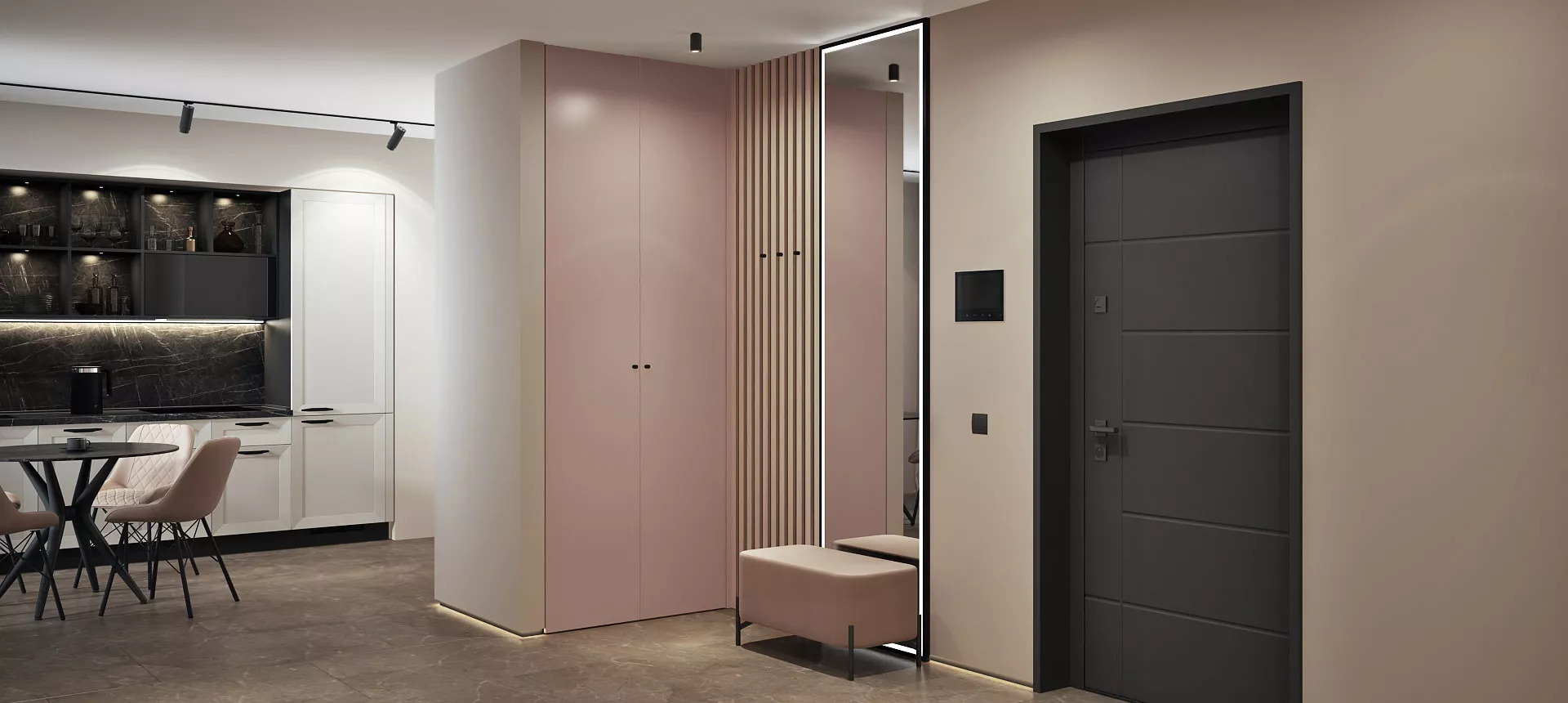 Розовый кварц матовый / Сосна Аланд 