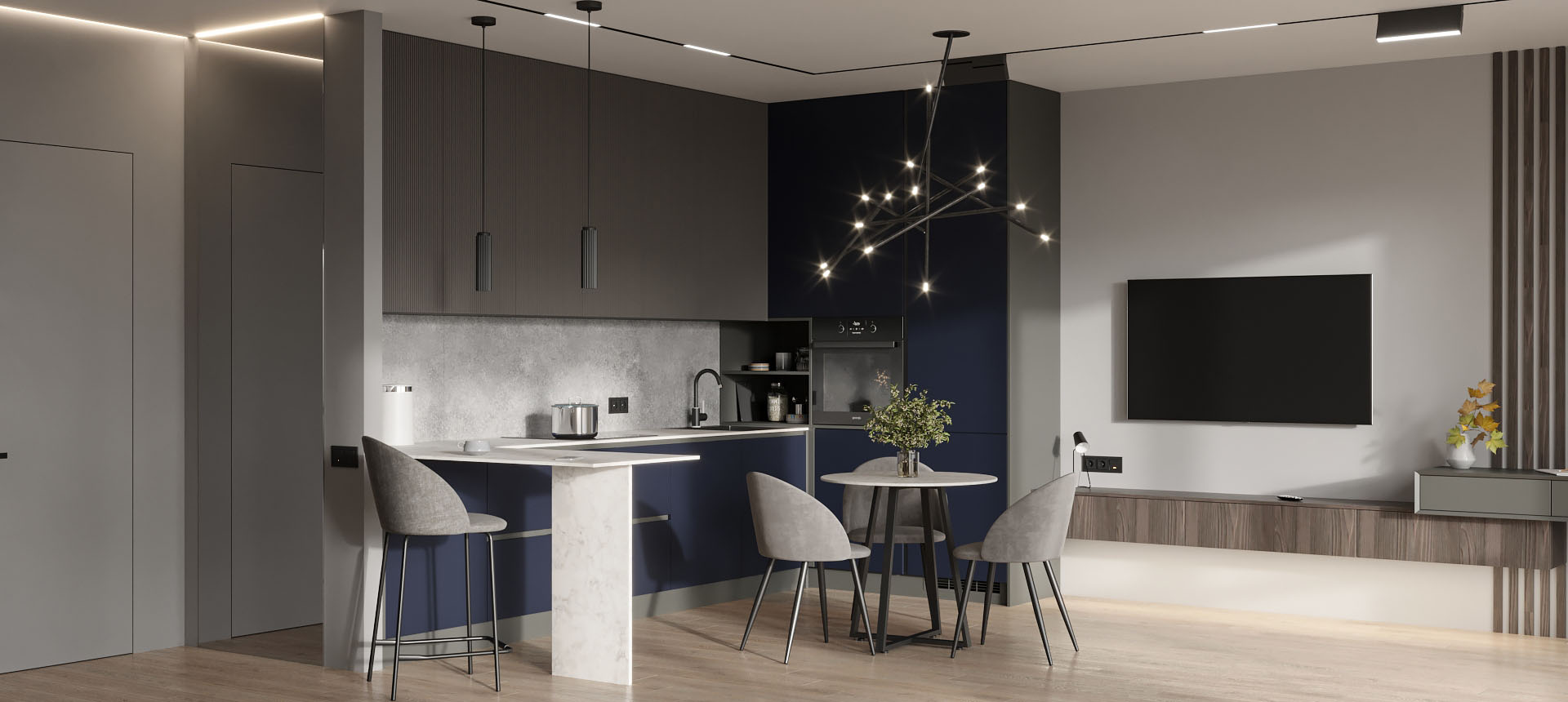 Аквамарин матовый / Дуб&nbsp;Титановый&nbsp;