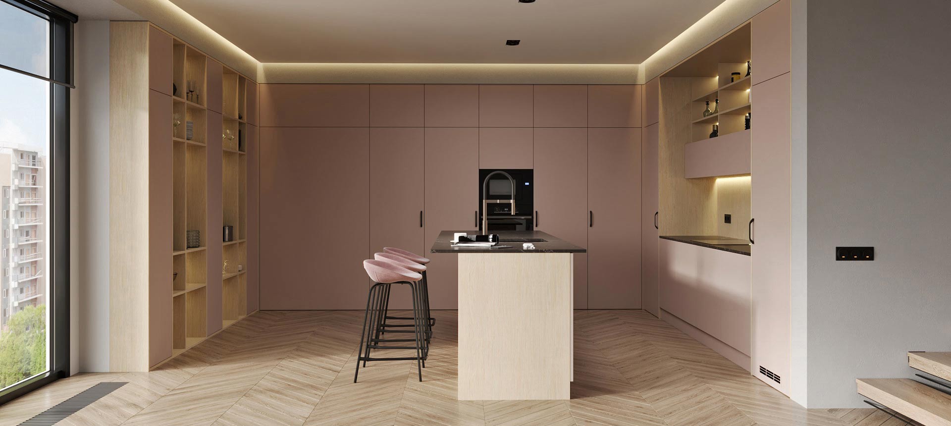 Розовый кварц матовый / Дуб скандинавский 