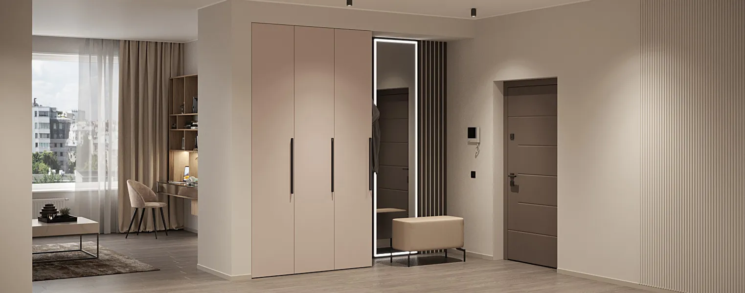 Трёхдверный распашной шкаф с зеркалом в прихожую - фото No 3