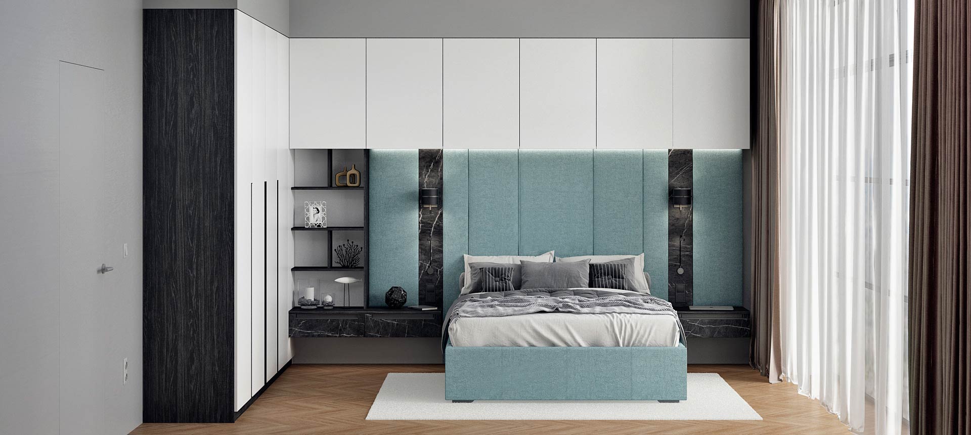 Белый / микровелюр NEWTONE цвет Aqua blue 