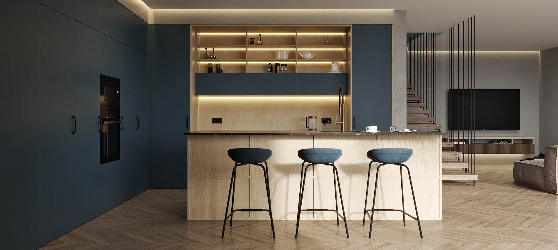 Аквамарин матовый / Дуб Скандинавский 