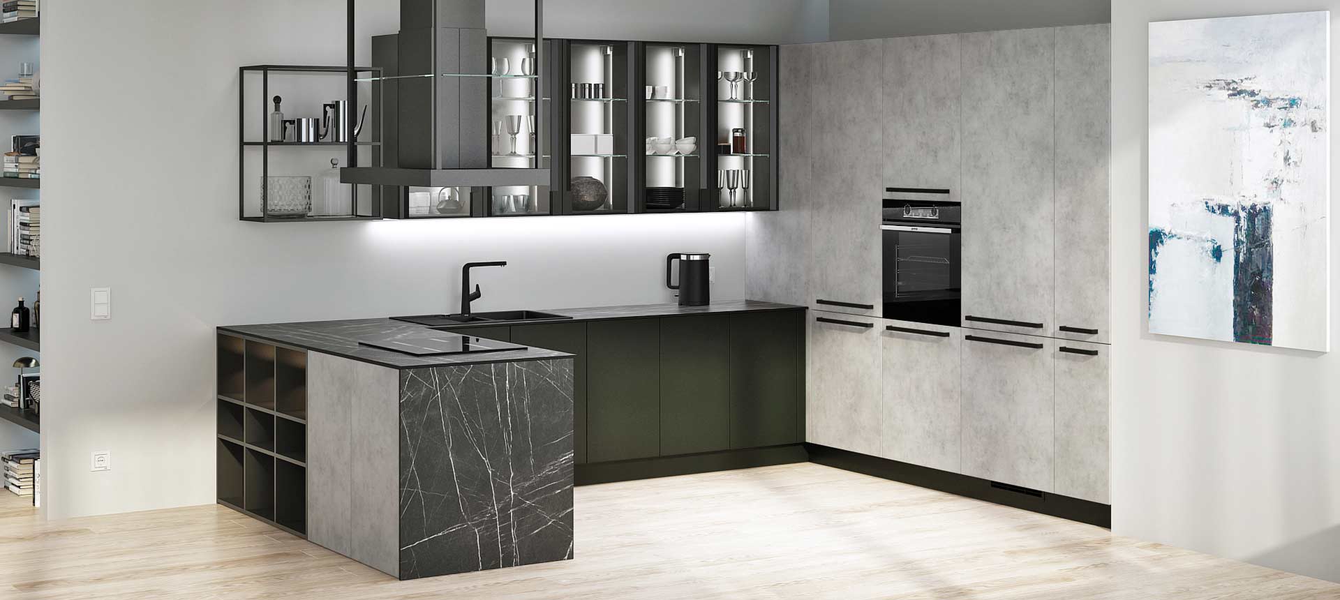 Бетон Чикаго светло-серый / эмаль цвет Чёрный 