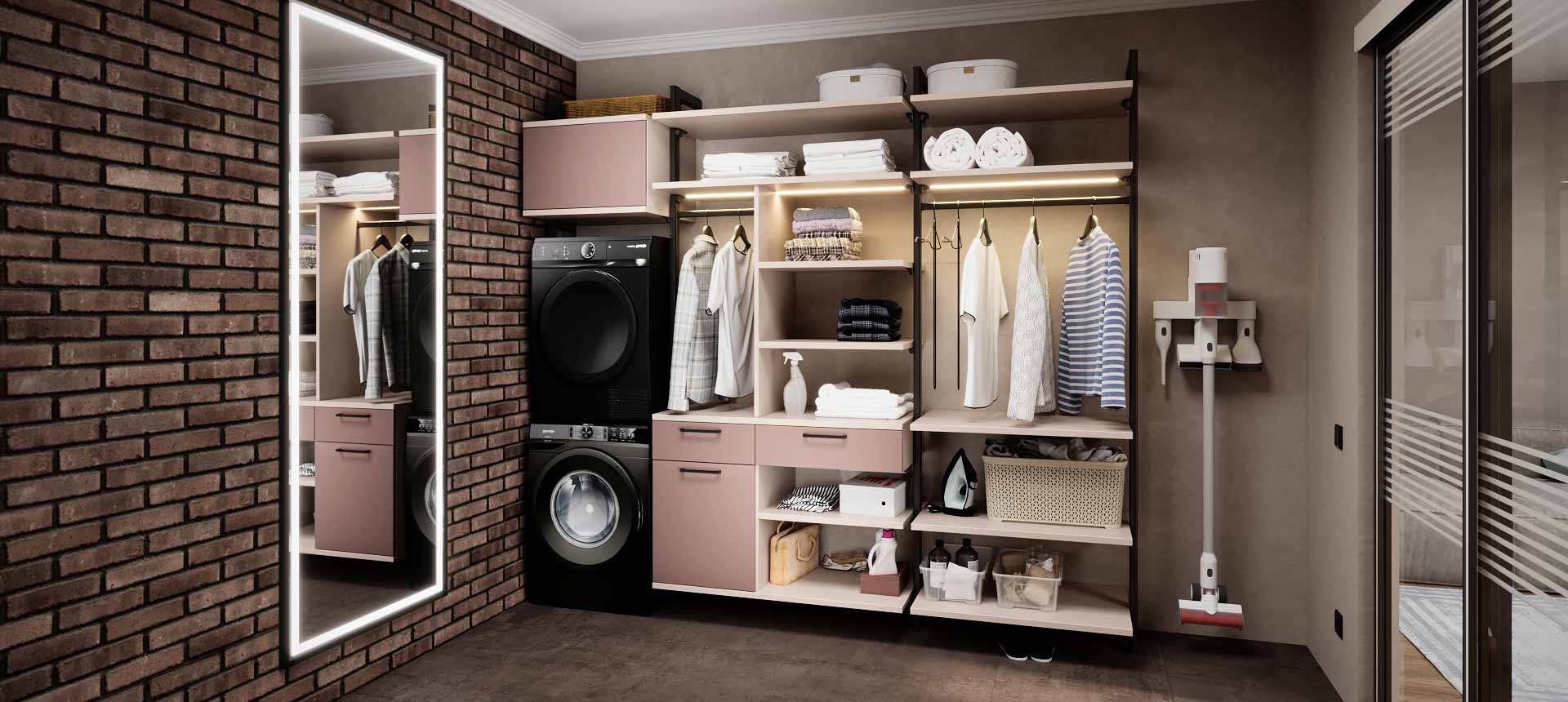 Розовый кварц матовый / Кашемир серый 