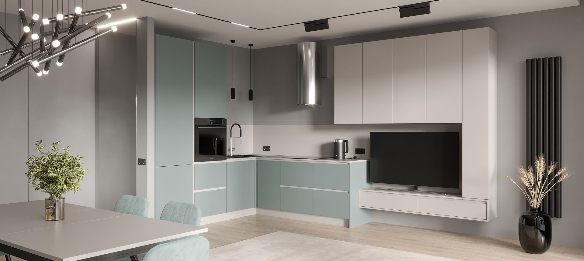 Зелёный фьорд / Кашемир&nbsp;серый&nbsp;