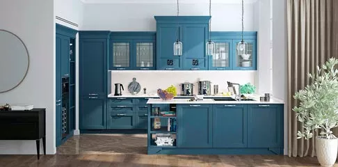 Синяя кухня в интерьере: 100 вариантов дизайна