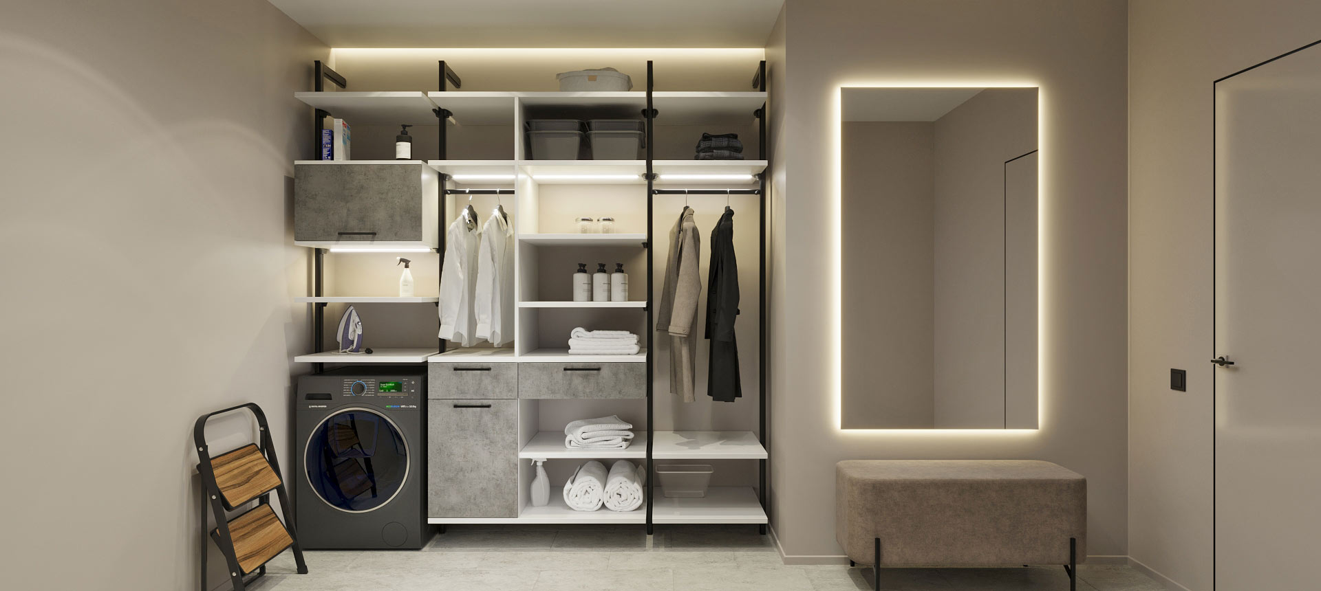 Бетон Чикаго светло-серый / Белый премиум 