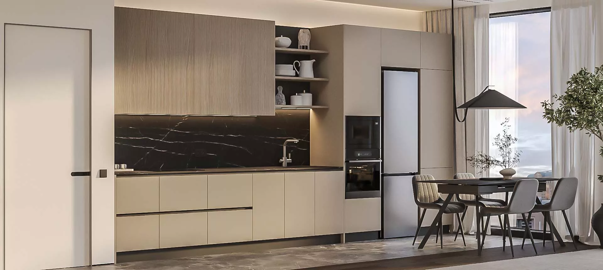 Белый Фарфоровый Оникс / Дуб Майами 