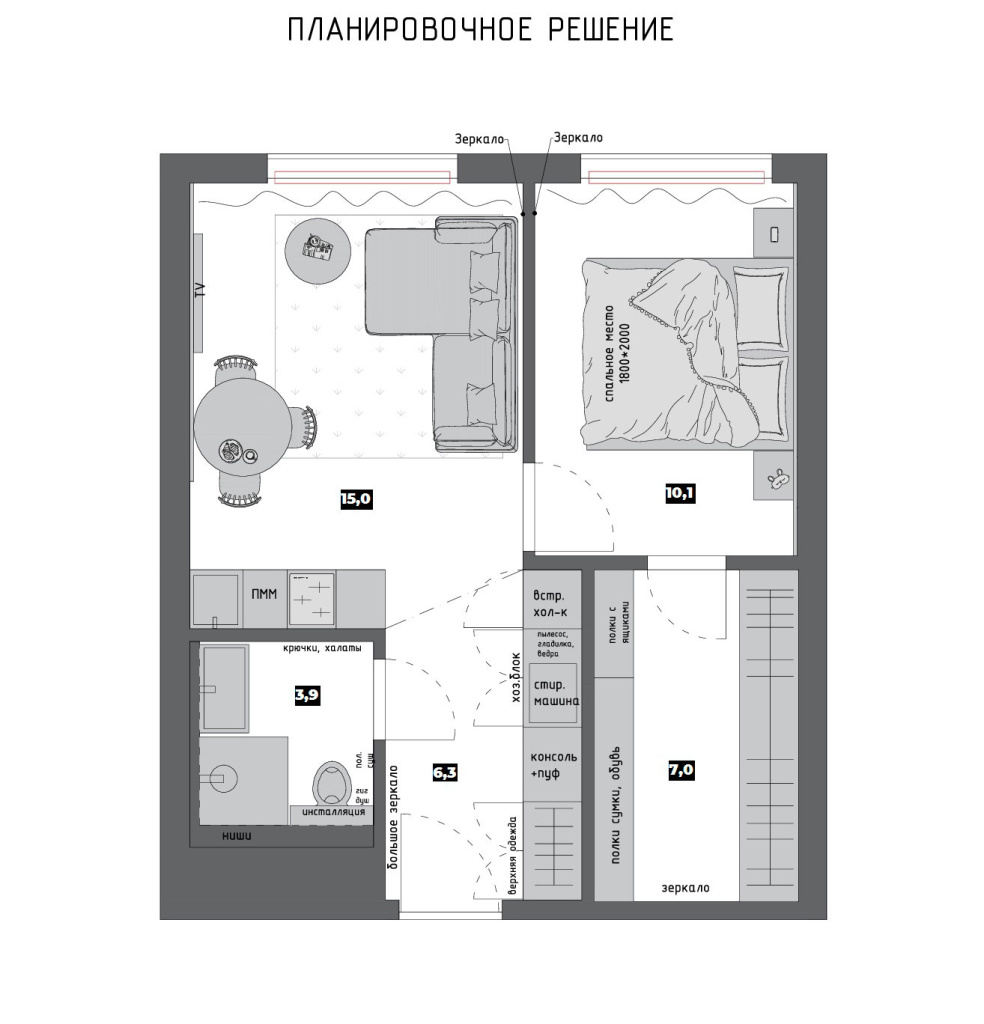 Творческие решения для удобной инвест-квартиры в центре Москвы - фото №3