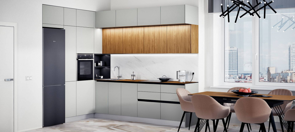 Белая кухня с деревянной столешницей - фото №5