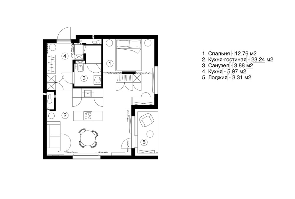 Северная сдержанность и южный темперамент в однокомнатной квартире - фото №4