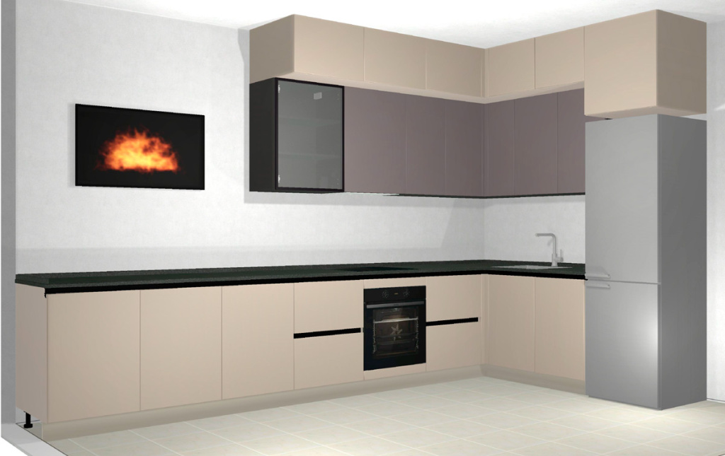 Красивая кухня с золотыми акцентами в двухкомнатной квартире бизнес-класса - фото №4