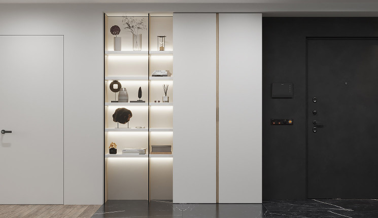 Белый шкаф на балкон со стеллажом